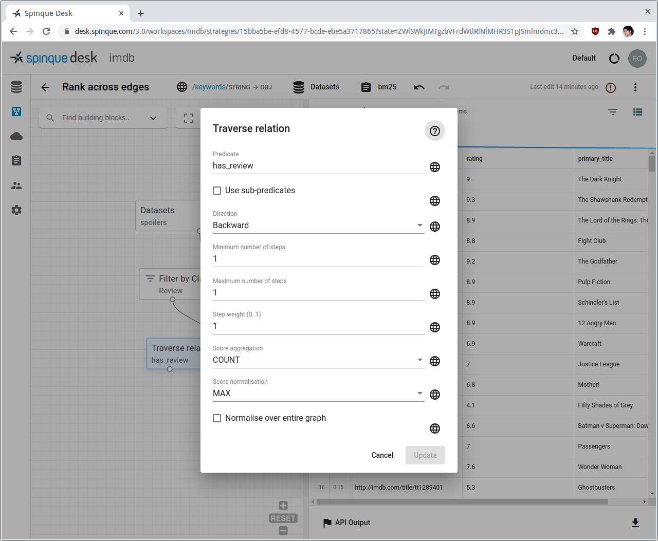 traverse relation dialog