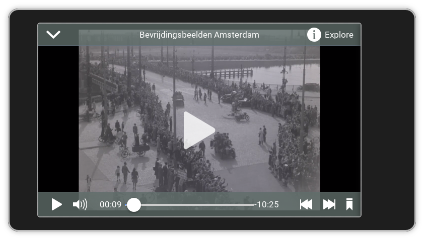 Screenshot Linked Open Images: video player showing a Dutch news real about the liberation of Amsterdam