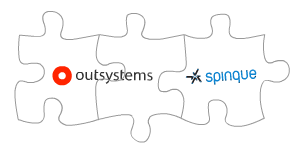 three puzzle pieces with OutSystems and Spinque