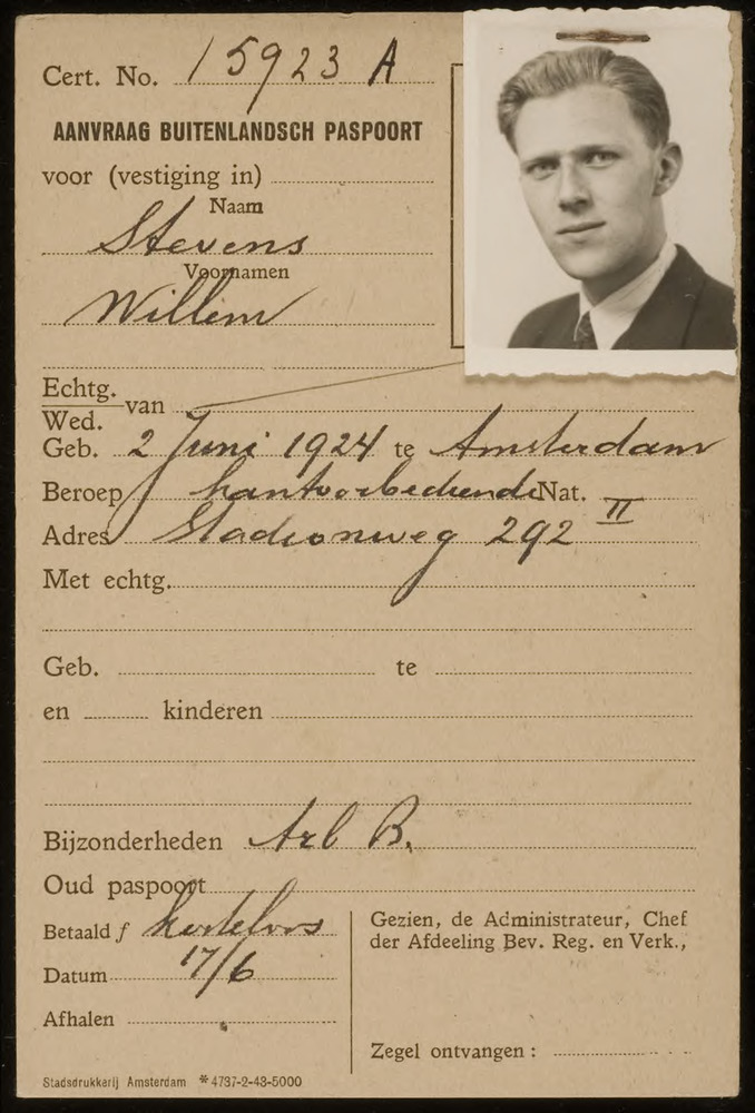 application for passport by Willem Stevens